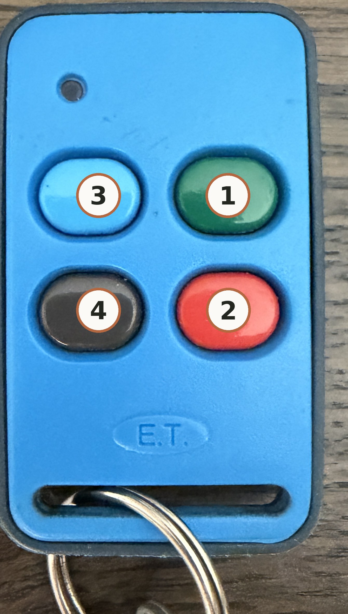 Gate and garage remote with numbered buttons